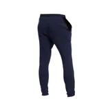 Pantalón de jogging azul marino de felpa con interior cepillado, cintura elástica con cordón ajustable y logo de Reebok bordado en blanco en la pierna izquierda.