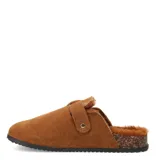 Zuecos de mujer marca Miss Carol, modelo Lucero, en color tostado. Presentan un diseño de punta cerrada con interior de piel sintética y una correa ajustable con hebilla metálica en el empeine. La suela es plana con detalle de corcho y base de goma negra.