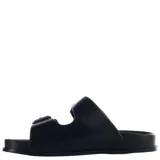 Sandalias plateadas con doble tira y hebillas ajustables, con la inscripción "BE YOU".