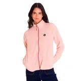 Campera polar Caterpillar para mujer, color violeta, con cierre frontal completo, cuello alto y bolsillos laterales.