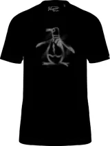 Remera negra de algodón con cuello redondo y logo de pingüino estampado en el centro.