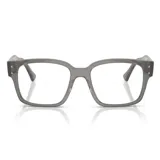 Armazón para lentes Ray Ban modelo 7256, color gris transparente, de acetato, con forma cuadrada y detalles de remaches en el frente.
