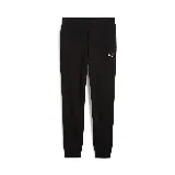Pantalón de jogging negro con cintura elástica y logo Puma estampado en blanco en el muslo izquierdo.