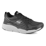 Championes deportivos Skechers Max Cushioning Elite - Limitless Intensity, color negro con detalles en gris. Capellada de malla transpirable y material sintético, con cordones. Entresuela Ultra Go para amortiguación y plantilla Air-Cooled Goga Mat.