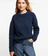 Suéter azul marino de chenille con cuello redondo y mangas largas.