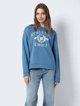 Sudadera azul con estampado blanco de estilo universitario con la inscripción "Athletics College".