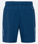 Bermuda deportiva negra sin estampado, con cintura elástica ajustable con cordón, y bolsillo lateral con cierre de cremallera contrastante.
