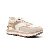Championes urbanos Korium Judith con plataforma, combinados en verde oliva, blanco, beige, negro y detalles dorados.