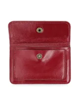 Porta documentos plateado de cuero vacuno con bolsillo frontal para documento de identidad o tarjeta de crédito.