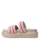 Sandalias de plataforma color beige con tiras acolchadas y detalle de ribete fucsia.