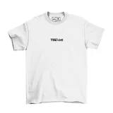 Remera blanca de algodón con estampado negro en el frente con el texto "USTED SEÑALEMELO TRIPOLAR".