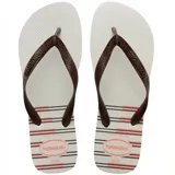 Ojotas Havaianas Top Basic negras con rayas horizontales azules y logo de la marca en la plantilla.