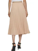 Falda midi plisada color beige con cintura elástica con logo de Tommy Hilfiger repetido.