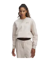 Buzo Under Armour Essential Fleece color crema, de corte holgado, con cuello redondo y logo bordado en el pecho.
