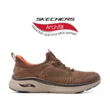 Championes Skechers color marrón con capellada de tejido de punto y detalles en cuero sintético. Cuenta con cordones elásticos, plantilla Arch Fit removible y tecnología Hands Free Slip-ins para calzar fácilmente.