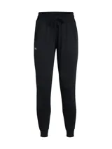 Pantalón de jogging negro Under Armour para mujer, de corte ajustado, con cintura elástica ajustable con cordón, bolsillos laterales y logo estampado en la pierna.