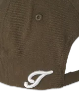 Gorra marrón de cinco paneles con bordado frontal con la inscripción "TT Archive Club Creative Dept. Established 1990".
