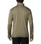 Campera polar Columbia Park View Fleece, color azul jaspeado, con cierre frontal completo, cuello alto, bolsillos laterales con cierre y bolsillo en el pecho con cierre vertical en color verde lima. Cuenta con tecnología Omni-Wick, puños elásticos con orificios para pulgares y protector de barbilla.