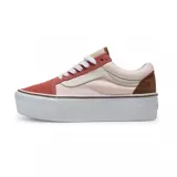 Zapatillas Vans Old Skool Stackform, color beige con detalles en marrón y naranja, con plataforma blanca.
