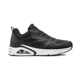 Championes Skechers Street Tres-Air Uno Revolution-Airy negros con detalles blancos. Capellada de malla con superposiciones termoselladas, cordones, plantilla Skechers Air-Cooled Memory Foam y cámara de aire visible Skech-Air.