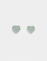 Aros pasantes con forma de corazón cubiertos de strass multicolor.