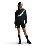 Campera deportiva negra con capucha y cierre frontal, con logo de Nike estampado en blanco en el pecho y la espalda.