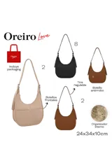 Cartera Las Oreiro tipo hobo bag, color marrón claro, con correa ajustable y dos bolsillos frontales.
