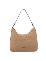 Bolso tipo hobo color beige con diseño acolchado y logo de la marca Terrano en el frente.