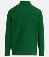 Buzo verde de algodón para hombre, modelo comfort con cuello polo con cremallera, mangas largas, bolsillo frontal y puños ajustados.