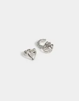 Set de tres aros cuff plateados con forma de corazón y Hello Kitty.