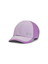 Gorro deportivo Under Armour Isochill Launch para mujer, color lila con logo reflectivo.