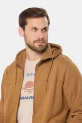 Canguro con cierre y capucha color bordó, confeccionado en felpa de algodón y poliéster.