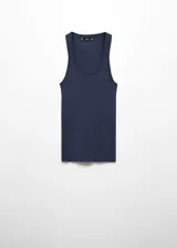 Musculosa azul marino de punto fino con tirantes finos y cuello redondo.