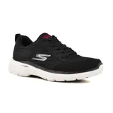 Zapatillas deportivas Skechers GO WALK 6 - Avalo, color negro con detalles en rojo y logo plateado. Capellada de malla y material sintético, con cordones. Plantilla Air-Cooled Goga Mat, media suela Ultra Go y tecnología Hyper Pillar.