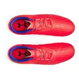 Championes de fútbol Under Armour Magnetico Pro 3 FG, color coral con detalles en verde y azul.