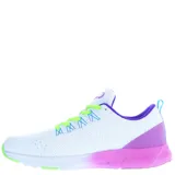 Championes de mujer Push acordonados, color blanco con detalles en negro, azul y rosa.