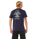 Remera azul marino de manga corta con cuello redondo y logo de Rip Curl estampado en el pecho.