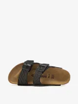 Sandalias Birkenstock modelo Arizona, color negro con estampado de cebra.