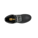 Bota de cuero negra para mujer, con cordones bicolores y logo de Caterpillar en el lateral.