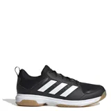 Championes Adidas Ligra 7 para tenis indoor, color negro con las tres tiras blancas en el lateral.