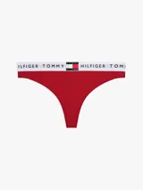 Colaless rojo de algodón elástico con cintura elástica blanca con inscripción del logo de Tommy Hilfiger.
