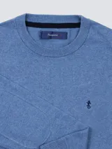 Buzo azul marino de algodón liviano, con cuello redondo y logo bordado al tono en el pecho.