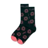 Calcetines Caterpillar grises con diseño de rayos rosas.