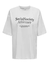 Camiseta gris melange de algodón con cuello redondo y manga corta. Estampa frontal con la frase "Social Society Athleisure Gym, Health & Wellness Hollywood Blvd" en color negro.
