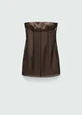 Vestido corto strapless de fiesta, color marrón chocolate, con forro interior y estilo corsetero.