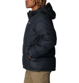 Campera puffer Columbia Pike Lake II Hooded para hombre, color verde oliva y negro. Cuenta con tecnología Omni-Heat Reflective, capucha ajustable, bolsillos con cierre y puños elásticos.