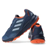 Championes de trail running Adidas Tracefinder, color azul con detalles en gris y naranja.