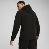 Buzo hoodie Puma ESS Elevated Polar Fleece negro, de corte clásico, con capucha ajustable con cordón, bolsillo tipo canguro y logo de la marca bordado en el pecho.
