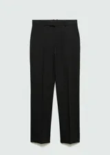 Pantalón de vestir azul marino, de corte recto, con bolsillos laterales y traseros.