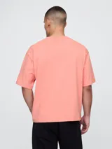 Remera blanca de algodón, corte clásico y mangas cortas.